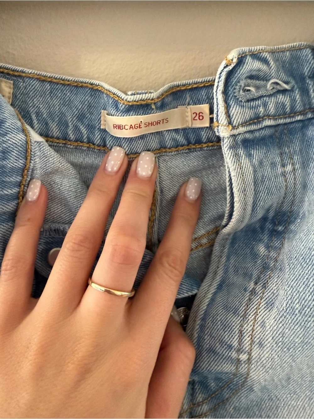 Levi's Light Blue Distressed High-Rise Denim Shorts